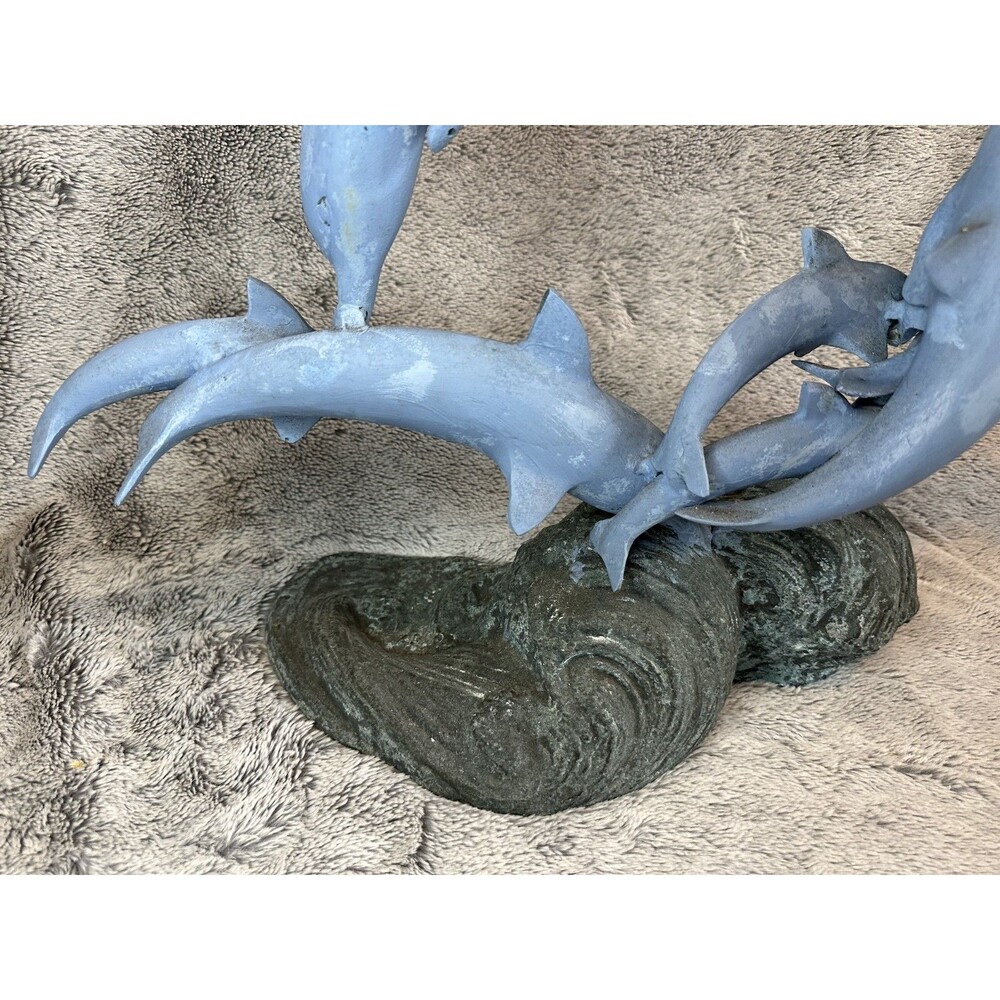 Large Bronze Dolphin Sculpture on Wave Base – Heavy 15.4 lb Art‎ Decor - Picture 8 of 14